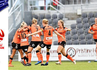 Clare Polkinghorne, bandiera del Brisbane Roar, celebra la sua 150ª presenza in Westfield W-League