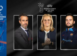 I candidati al premio di UEFA Women’s Coach of the Year 2022/23: Jonatan Giráldez, Jorge Vilda, Sarina Wiegman
